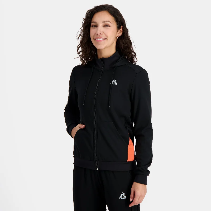 Women's zip - front sweatshirt with contrast stitching for a sporty aesthetic2410237-TRAINING FZ Hoody N°1 W black/orange per | Sweat zippé à capuche Femme