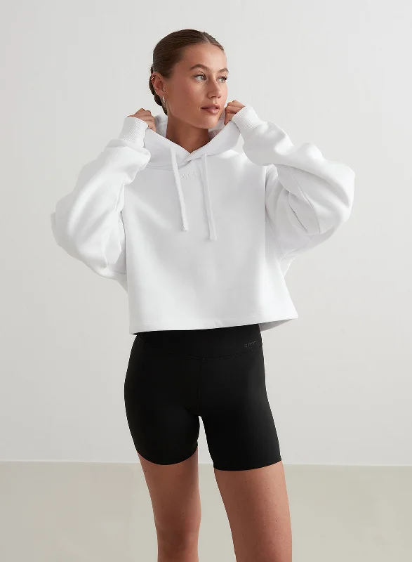 Women's cropped sweatshirt with a lace - trimmed hem for a romantic lookWhite Cropped Hoodie Women's cropped sweatshirt with a lace - trimmed hem for a romantic lookWhite Cropped Hoodie
