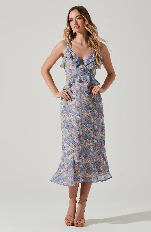 Halter Neck Women Dress to Show Off the Shoulders and NecklineWildflower Ruffle Cutout Midi Dress Halter Neck Women Dress to Show Off the Shoulders and NecklineWildflower Ruffle Cutout Midi Dress