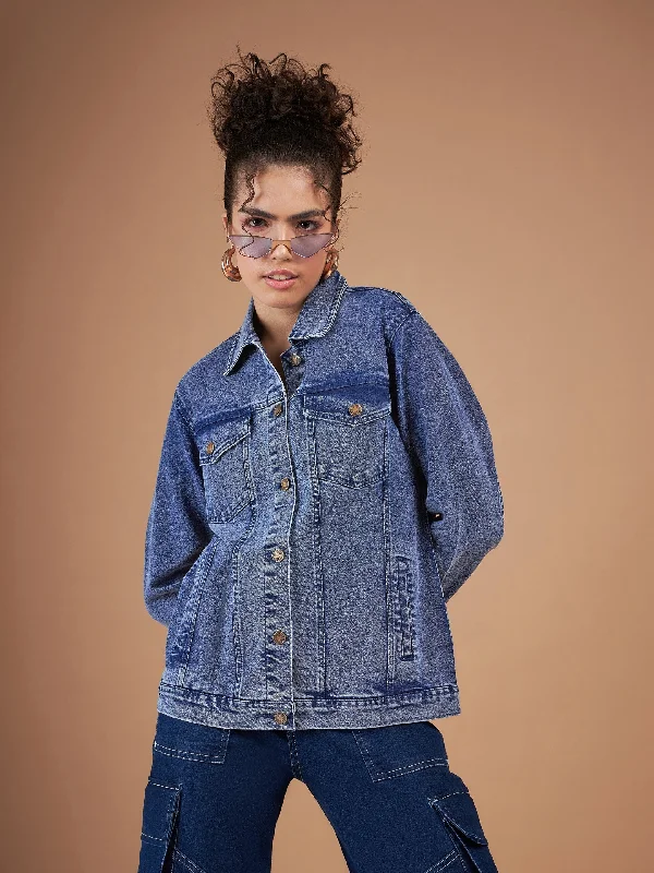 Women's faux fur - trimmed denim jackets for a trendy and cozy styleWomen Navy Washed Denim Oversized Jacket Women's faux fur - trimmed denim jackets for a trendy and cozy styleWomen Navy Washed Denim Oversized Jacket