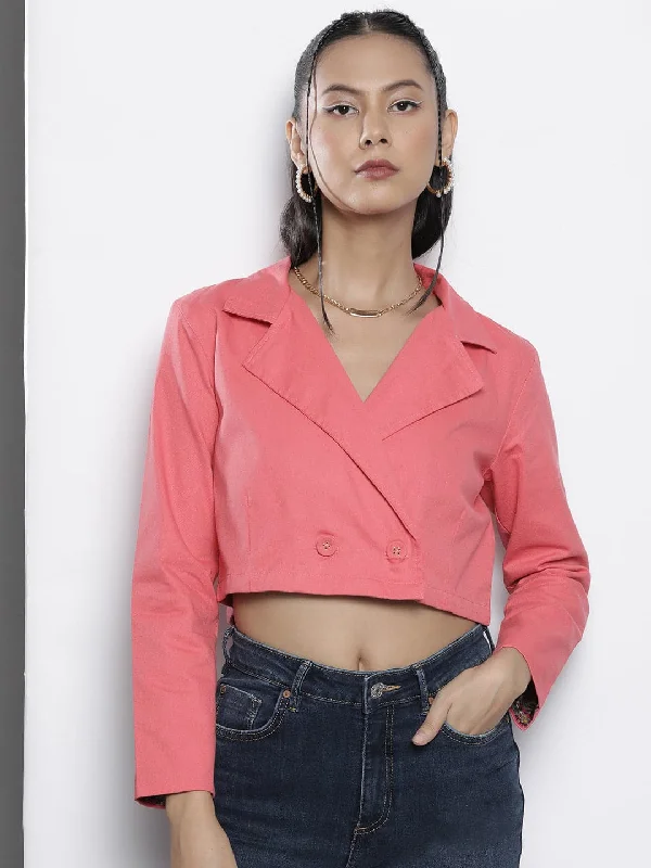 Women's denim jackets with distressed details for a casual and edgy lookWomen Pink Twill Crop Blazer Women's denim jackets with distressed details for a casual and edgy lookWomen Pink Twill Crop Blazer