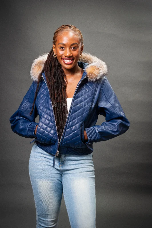 Women's windbreaker jackets with adjustable hoods for windy daysWomen's Lucas Jacket With Premium Fox Fur Hood [Crystal]