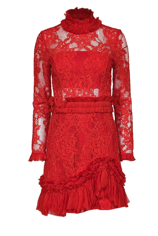 Wrap - Style Women Dress with Adjustable Fit for All Body Types Wrap - Style Women Dress with Adjustable Fit for All Body Types Alexis - Red Lace w/ Silk Ruffle Trim Dress Sz L Wrap - Style Women Dress with Adjustable Fit for All Body Types Wrap - Style Women Dress with Adjustable Fit for All Body Types Alexis - Red Lace w/ Silk Ruffle Trim Dress Sz L