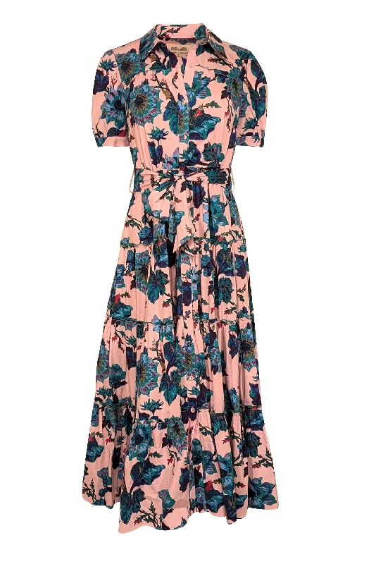 Plus Size Women Dress with a Flattering A - Line Cut for Comfort and Style Plus Size Women Dress with a Flattering A - Line Cut for Comfort and Style Diane von Furstenberg - Pink w/ Teal & Blue Floral Print Cotton Midi Dress Sz M