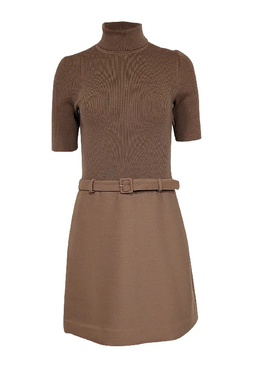 Plus Size Women Dress with a Flattering A - Line Cut for Comfort and Style Plus Size Women Dress with a Flattering A - Line Cut for Comfort and Style Theory - Tan Wool Blend Knit Combo Turtleneck Dress Sz S