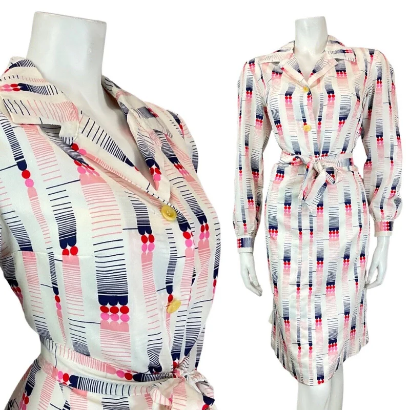 Sleeveless Women Dress in Bright Colors for Summer Parties Sleeveless Women Dress in Bright Colors for Summer Parties VINTAGE 60s 70s WHITE PINK BLUE GEOMETRIC MOD BELTED SHIRT DRESS 14