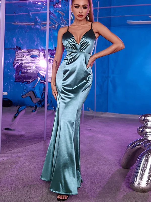 Maxi dresses with a belted empire waist for a more defined and flattering silhouetteKittenAlarm - Plunging Neck Backless Mermaid Hem Satin Prom Dress Maxi dresses with a belted empire waist for a more defined and flattering silhouetteKittenAlarm - Plunging Neck Backless Mermaid Hem Satin Prom Dress