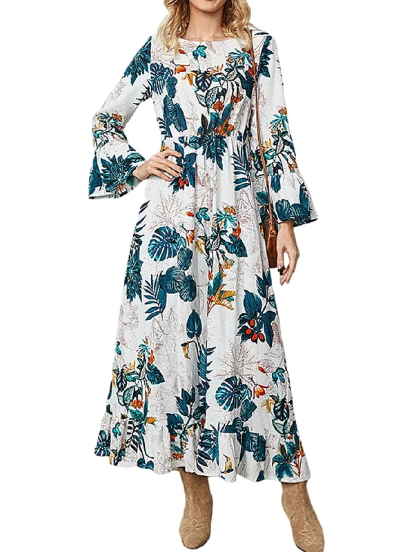Metallic maxi dresses for a glamorous New Year's Eve partyKittenAlarm - Boho Plants Printing High Waist Flare Sleeve Midi Dress Metallic maxi dresses for a glamorous New Year's Eve partyKittenAlarm - Boho Plants Printing High Waist Flare Sleeve Midi Dress