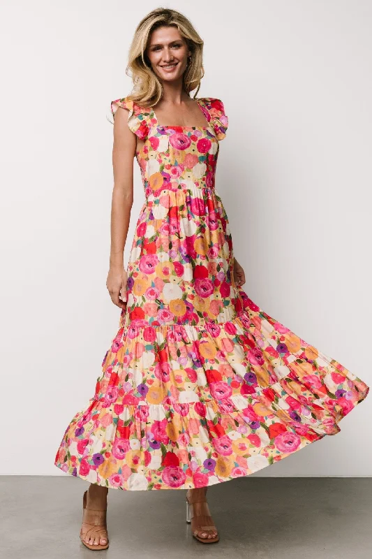 Ayla Tiered Maxi Dress | Pink Multi Floral