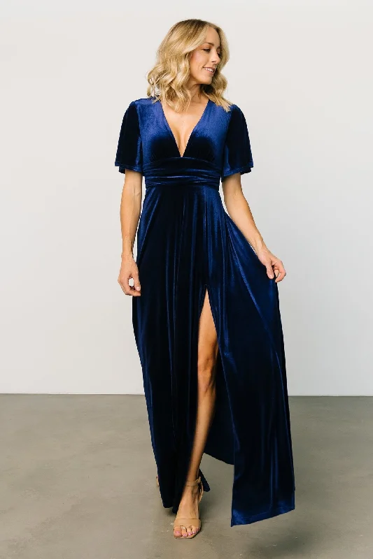 Maxi dresses with a criss - cross back for a flirty and unique detailBerenice Velvet Maxi Dress | Navy