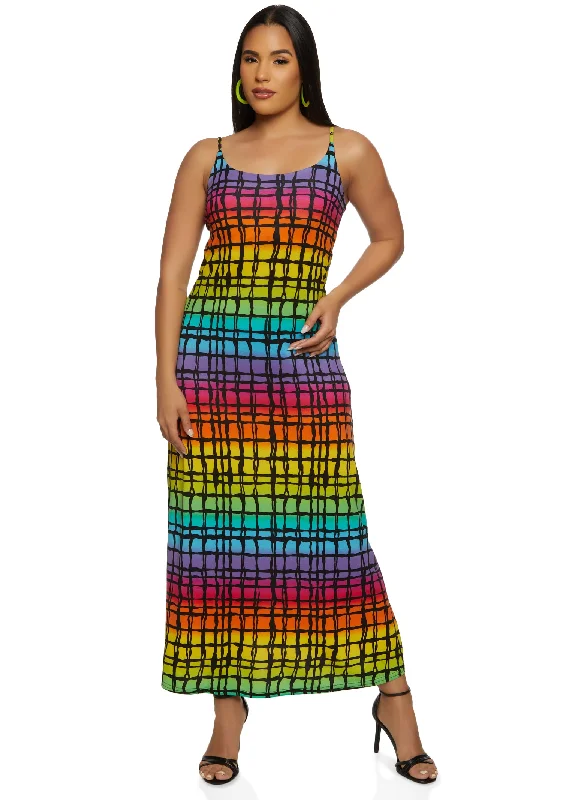 Floral print maxi dresses for summer garden partiesGrid Print Cami Maxi Dress