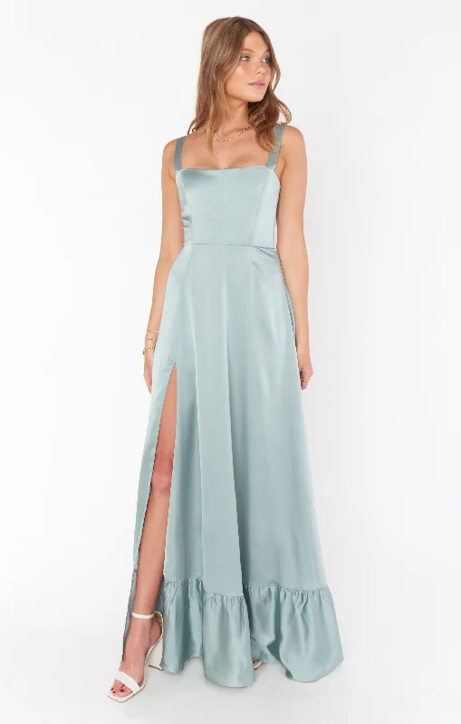 Cotton maxi dresses for a comfortable and everyday - wear optionClarissa Corset Dress ~ Silver Sage Luxe Satin Cotton maxi dresses for a comfortable and everyday - wear optionClarissa Corset Dress ~ Silver Sage Luxe Satin