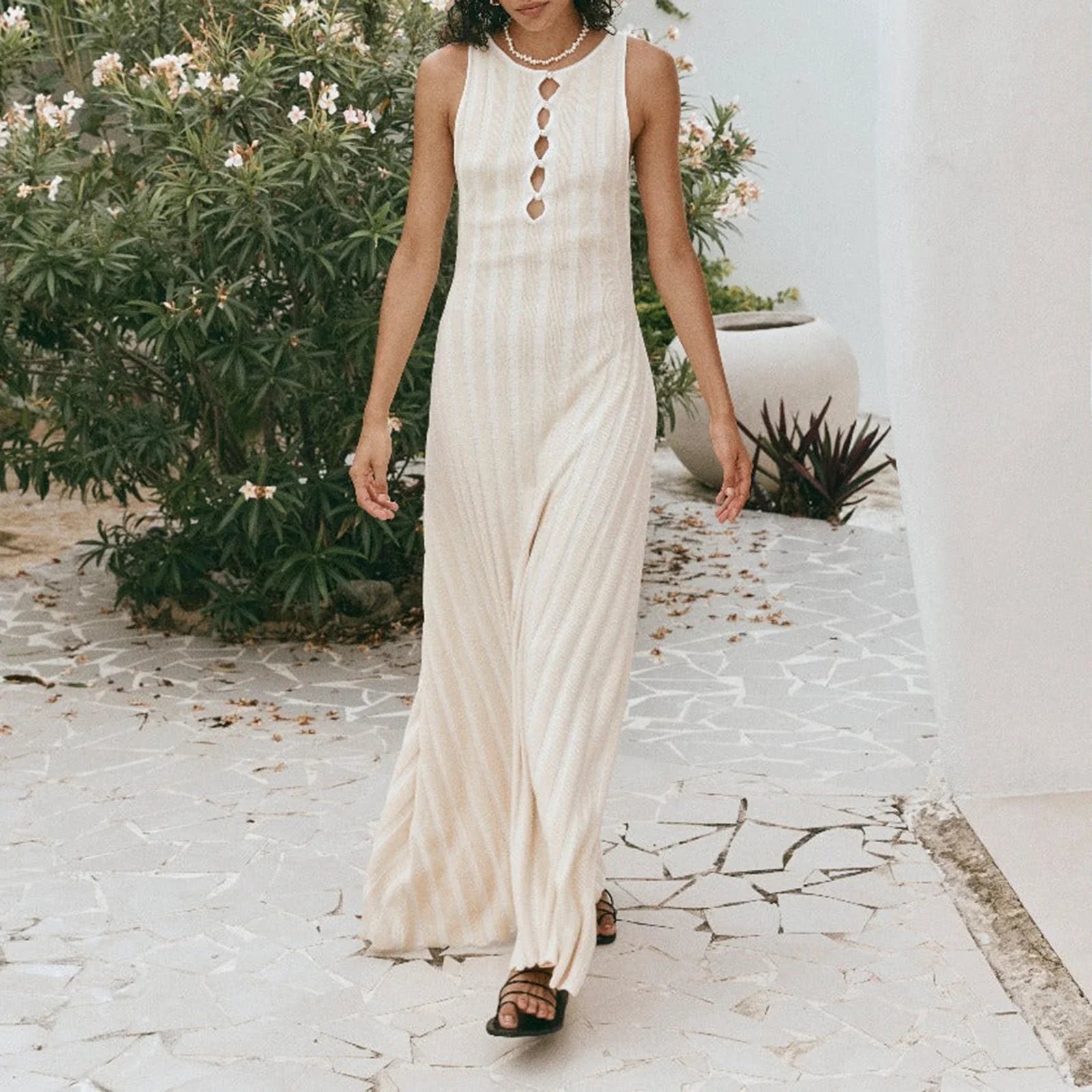 Maxi dresses with a ruffled neckline for a charming lookFashionSierra - Hollow-Out Sleeveless Vertical Striped Ribbed Knit Summer Club Party Maxi Dress Maxi dresses with a ruffled neckline for a charming lookFashionSierra - Hollow-Out Sleeveless Vertical Striped Ribbed Knit Summer Club Party Maxi Dress