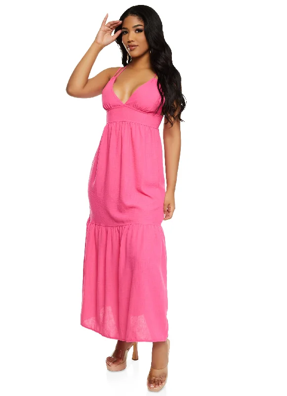 Maxi dresses with embroidered floral motifs for a unique designHaute Monde Linen Plunge Tiered Maxi Dress Maxi dresses with embroidered floral motifs for a unique designHaute Monde Linen Plunge Tiered Maxi Dress