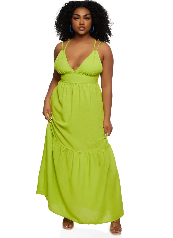 Maxi dresses with a button - down front for a classic lookHaute Monde Linen Plunge Tiered Maxi Dress Maxi dresses with a button - down front for a classic lookHaute Monde Linen Plunge Tiered Maxi Dress