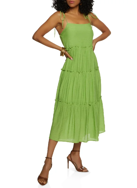 Maxi dresses with pocket details for added functionalityTie Strap Tiered Midi Dress
