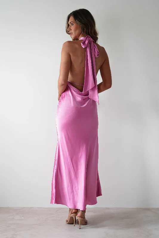 Maxi dresses with a belted empire waist for a more defined and flattering silhouetteKaylah Satin Halter Neck Maxi Dress | Bright Pink Maxi dresses with a belted empire waist for a more defined and flattering silhouetteKaylah Satin Halter Neck Maxi Dress | Bright Pink