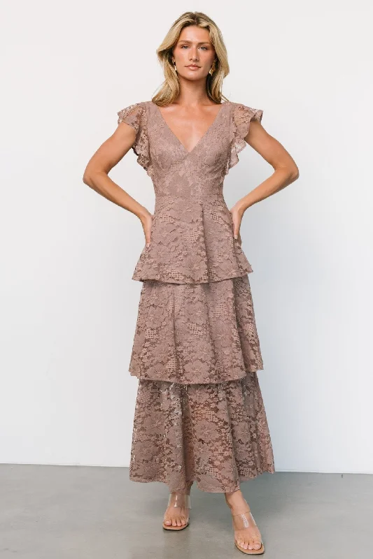 Maxi dresses with balloon sleeves for a vintage - inspired styleMargot Lace Tiered Maxi Dress | Desert Taupe Maxi dresses with balloon sleeves for a vintage - inspired styleMargot Lace Tiered Maxi Dress | Desert Taupe