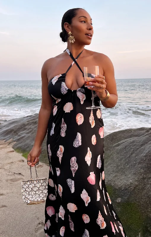 Maxi dresses with balloon sleeves for a vintage - inspired styleMilos Maxi Dress ~ Black Shell Luxe Satin Maxi dresses with balloon sleeves for a vintage - inspired styleMilos Maxi Dress ~ Black Shell Luxe Satin