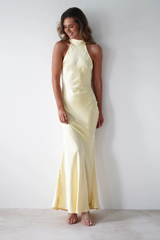 Maxi dresses with an asymmetric hem for a fashion - forward and eye - catching designNatalia Soft Satin Maxi Dress | Lemon Maxi dresses with an asymmetric hem for a fashion - forward and eye - catching designNatalia Soft Satin Maxi Dress | Lemon