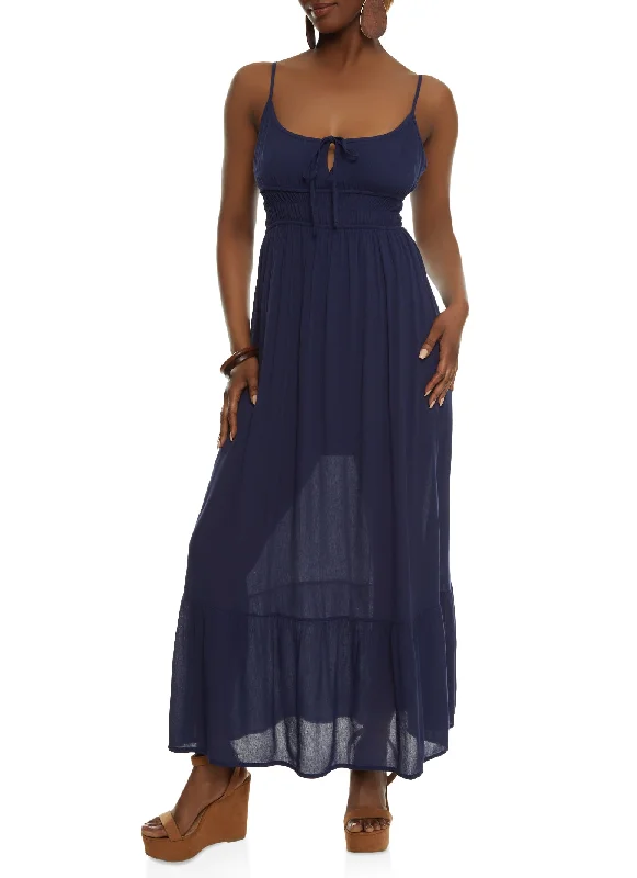 Maxi dresses with cold - shoulder cutouts for a trendy lookGauze Knit Tie Front Tiered Maxi Dress Maxi dresses with cold - shoulder cutouts for a trendy lookGauze Knit Tie Front Tiered Maxi Dress
