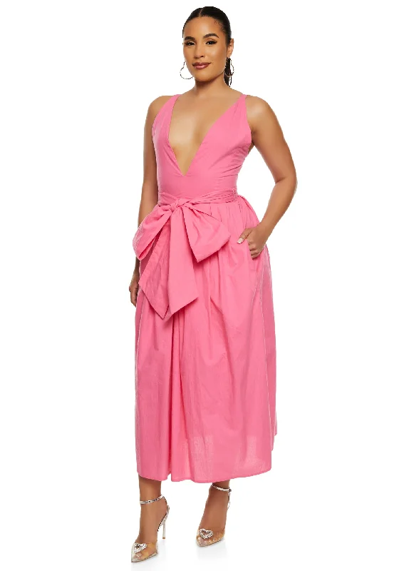 Maxi dresses with a ruched bodice for a more form - fitting and feminine shapePoplin Plunge Tie Waist A Line Dress Maxi dresses with a ruched bodice for a more form - fitting and feminine shapePoplin Plunge Tie Waist A Line Dress