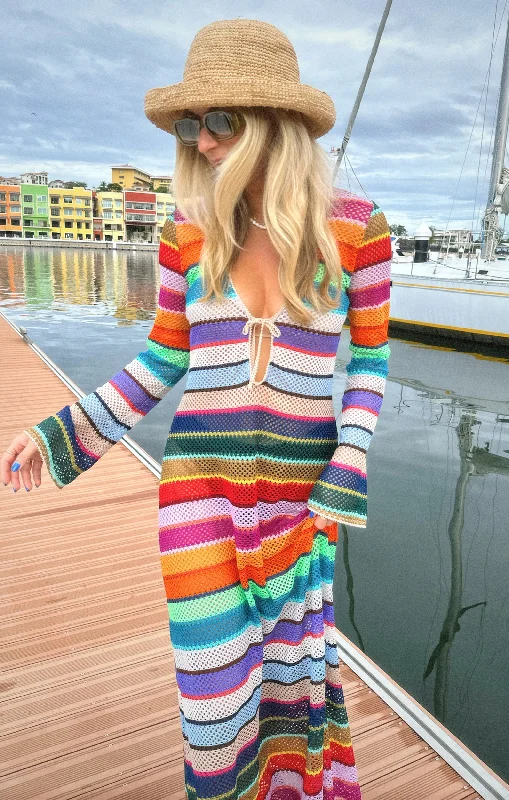Ruffled maxi dresses with a tiered skirt for added volumeVacay Coverup ~ Colorful Crochet Ruffled maxi dresses with a tiered skirt for added volumeVacay Coverup ~ Colorful Crochet