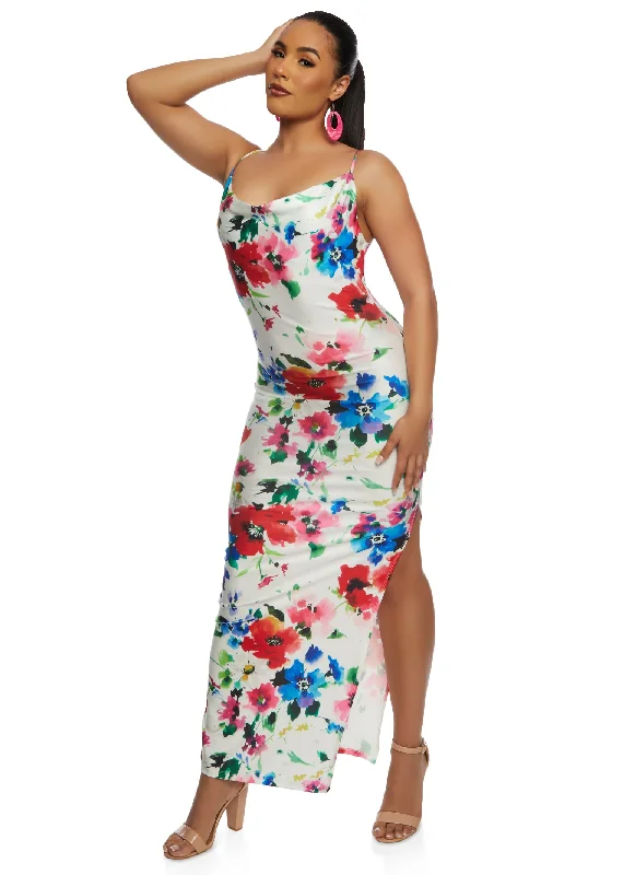 Maxi dresses with thin spaghetti straps for a delicate and feminine feelIris Floral Print Cowl Neck Maxi Dress Maxi dresses with thin spaghetti straps for a delicate and feminine feelIris Floral Print Cowl Neck Maxi Dress