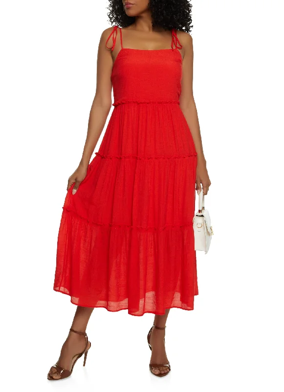 Maxi dresses with a button - down front for a classic lookTie Strap Tiered Midi Dress Maxi dresses with a button - down front for a classic lookTie Strap Tiered Midi Dress