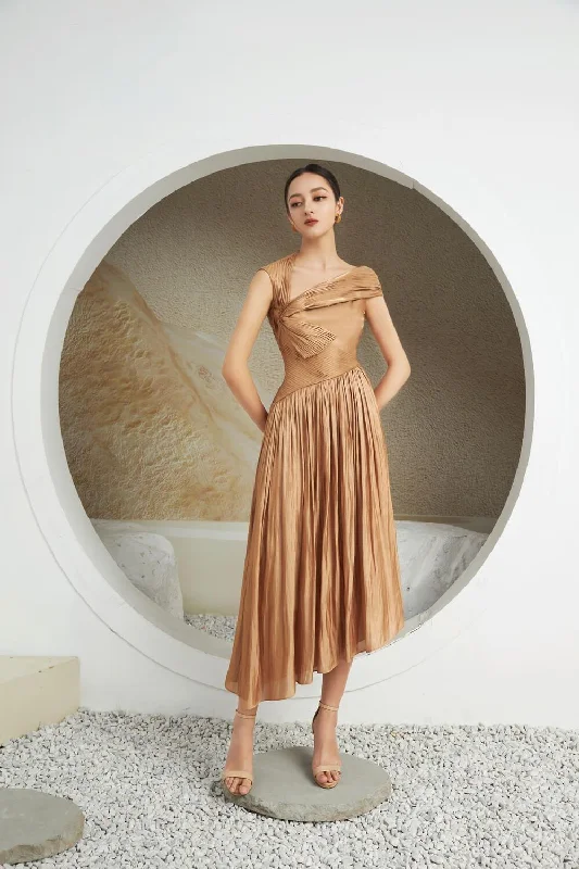 Midi dresses with animal prints for a bold and confident appearanceAggie Pleated Asymmetric Silk Midi Dress Midi dresses with animal prints for a bold and confident appearanceAggie Pleated Asymmetric Silk Midi Dress