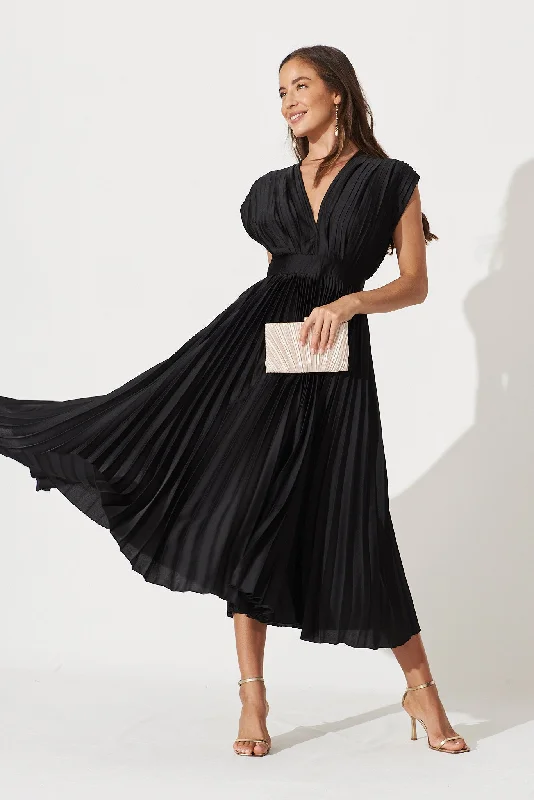 Sheath midi dresses with beaded embellishments for a formal occasionAnetta Midi Dress In Pleated Black Satin Sheath midi dresses with beaded embellishments for a formal occasionAnetta Midi Dress In Pleated Black Satin
