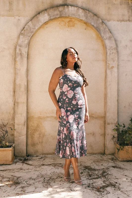 Wrap - style midi dresses in silk for a sophisticated office lookAshton Midi Dress - Steel Gray Floral Wrap - style midi dresses in silk for a sophisticated office lookAshton Midi Dress - Steel Gray Floral