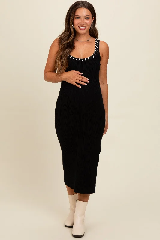 Sheath midi dresses with beaded embellishments for a formal occasionBlack Knit Contrast Stitch Detail Maternity Midi Dress Sheath midi dresses with beaded embellishments for a formal occasionBlack Knit Contrast Stitch Detail Maternity Midi Dress