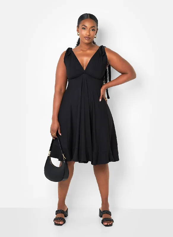Midi dresses with denim fabric for a casual yet stylish day outBlythe Tie Strap Ruffle Hem Mini Skater Dress - Black Midi dresses with denim fabric for a casual yet stylish day outBlythe Tie Strap Ruffle Hem Mini Skater Dress - Black