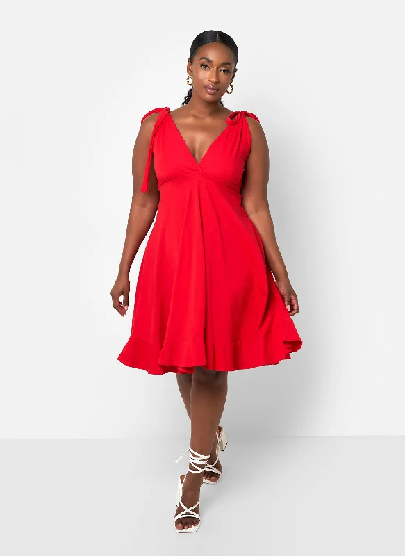 Sleeveless midi dresses with lace details for summer weddingsBlythe Tie Strap Ruffle Hem Mini Skater Dress - Red Sleeveless midi dresses with lace details for summer weddingsBlythe Tie Strap Ruffle Hem Mini Skater Dress - Red