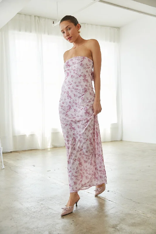 A - line midi dresses with floral prints for spring brunchesBritt Strapless Tie Back Maxi Dress A - line midi dresses with floral prints for spring brunchesBritt Strapless Tie Back Maxi Dress