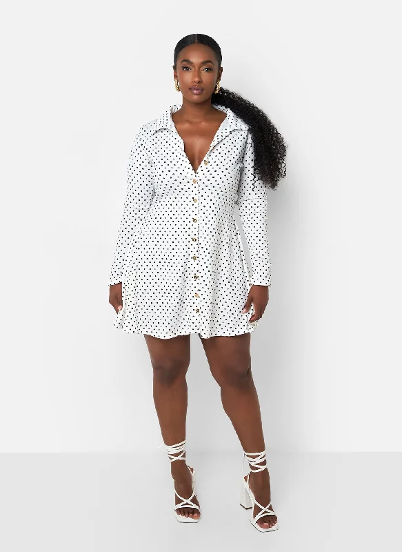 Midi dresses with denim fabric for a casual yet stylish day outChelsea Polka Dot Mini A Line Dress - White & Black Midi dresses with denim fabric for a casual yet stylish day outChelsea Polka Dot Mini A Line Dress - White & Black