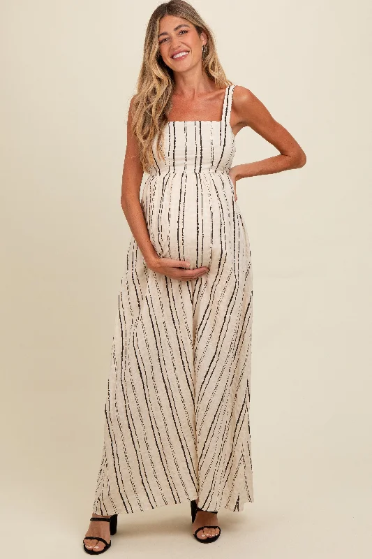 A - line midi dresses with floral prints for spring brunchesCream Striped Back Cut Out Maternity Maxi Dress A - line midi dresses with floral prints for spring brunchesCream Striped Back Cut Out Maternity Maxi Dress