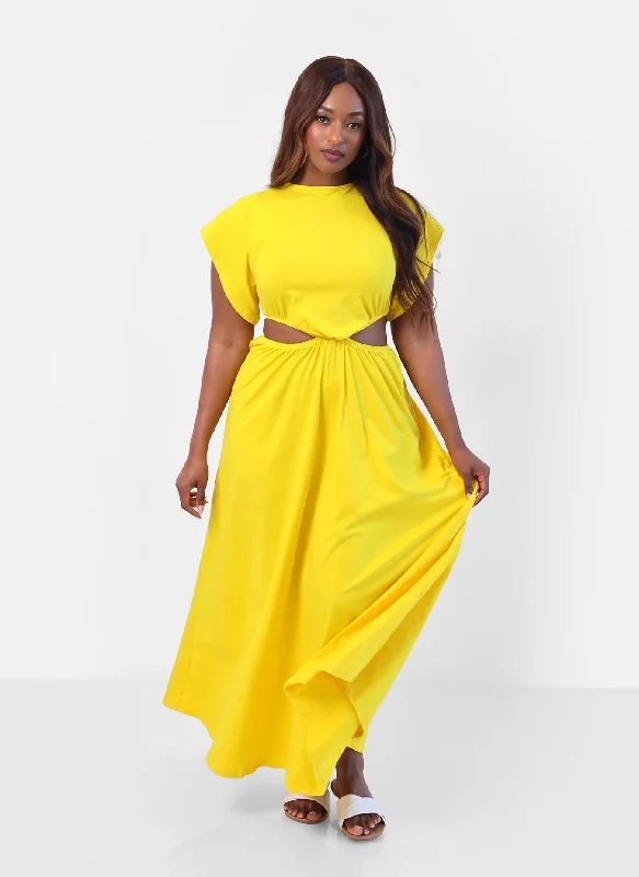 Midi dresses with patchwork patterns for a one - of - a - kind styleDesires Cut Out Maxi A Line Dress - Yellow Midi dresses with patchwork patterns for a one - of - a - kind styleDesires Cut Out Maxi A Line Dress - Yellow