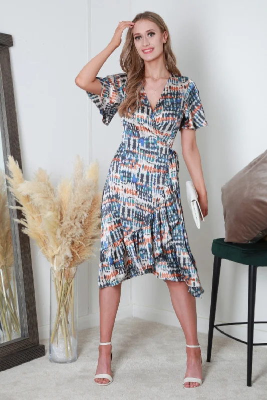 Midi dresses with side slits for a sexy and elegant appearanceDouble Second Printed Satin Wrap Dress Midi dresses with side slits for a sexy and elegant appearanceDouble Second Printed Satin Wrap Dress