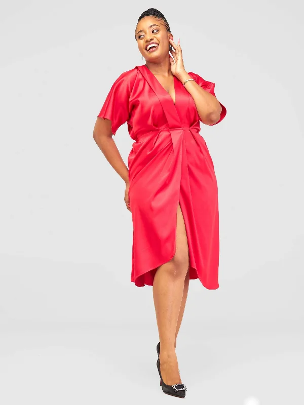 Wrap - style midi dresses in silk for a sophisticated office lookElsie Glamour Charlotte Fancy Dress - Red Wrap - style midi dresses in silk for a sophisticated office lookElsie Glamour Charlotte Fancy Dress - Red