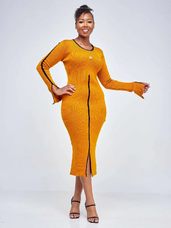 Midi dresses with halter necks for a stylish and comfortable optionElsie Glamour Zainabu Knit Dress - Mustard Midi dresses with halter necks for a stylish and comfortable optionElsie Glamour Zainabu Knit Dress - Mustard