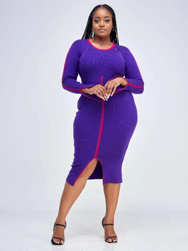 Midi dresses with off - the - shoulder necklines for a flirty lookElsie Glamour Zainabu Knit Dress - Purple Midi dresses with off - the - shoulder necklines for a flirty lookElsie Glamour Zainabu Knit Dress - Purple