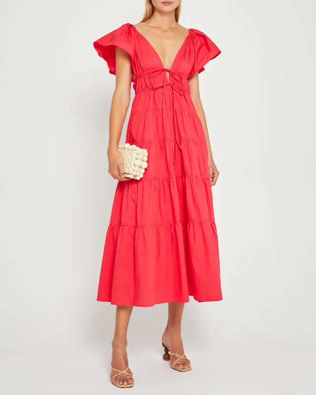 Midi dresses with lace - up fronts for a unique and adjustable styleFallen Dress