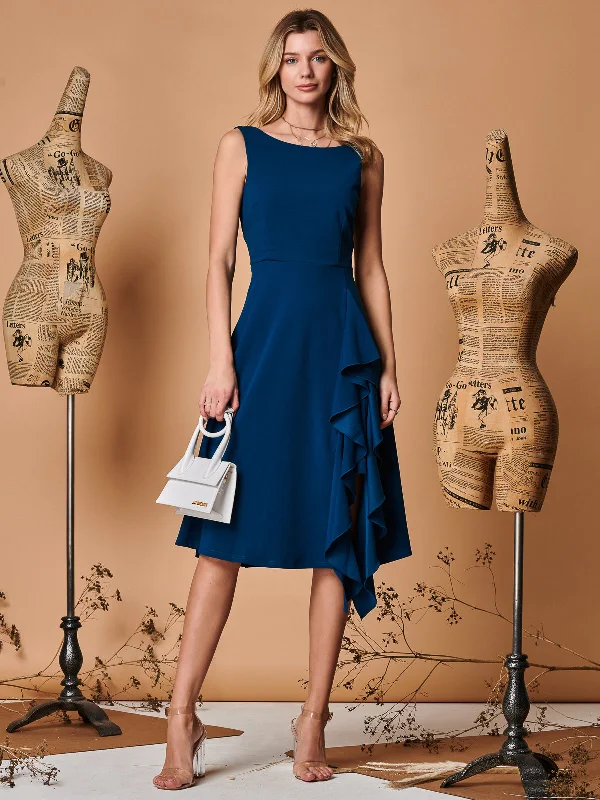Midi dresses with one - shoulder designs for a modern and asymmetric styleFit & Flare Ruffle Detail Midi Dress, Dark Teal Midi dresses with one - shoulder designs for a modern and asymmetric styleFit & Flare Ruffle Detail Midi Dress, Dark Teal
