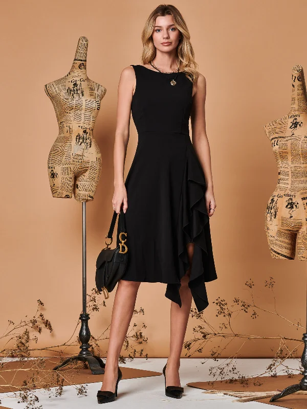 Midi dresses with metallic threads for a glamorous evening eventFit & Flare Ruffle Detail Midi Dress, Black Midi dresses with metallic threads for a glamorous evening eventFit & Flare Ruffle Detail Midi Dress, Black