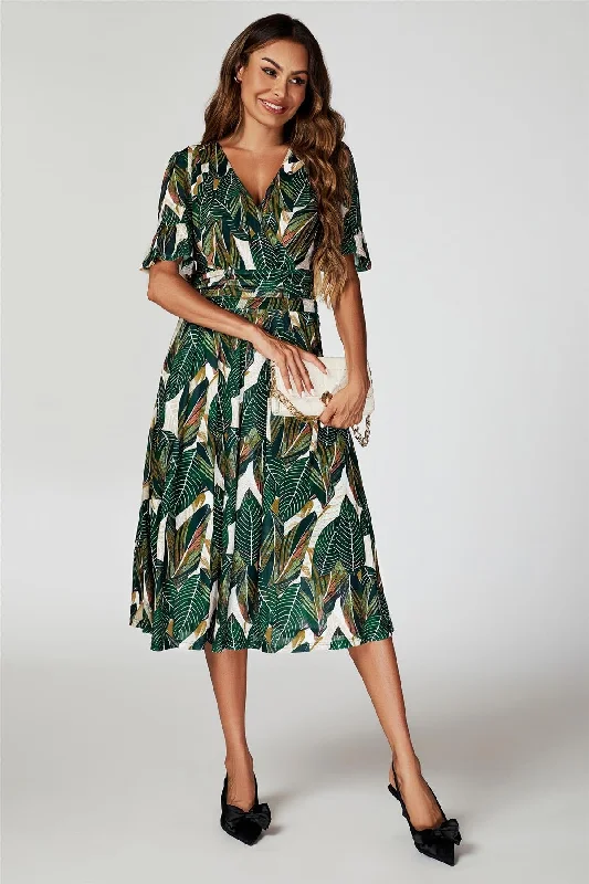 Midi dresses with embroidered accents for a unique and detailed designFS Collection Leaf Print Mesh Midi Dress In Green Midi dresses with embroidered accents for a unique and detailed designFS Collection Leaf Print Mesh Midi Dress In Green