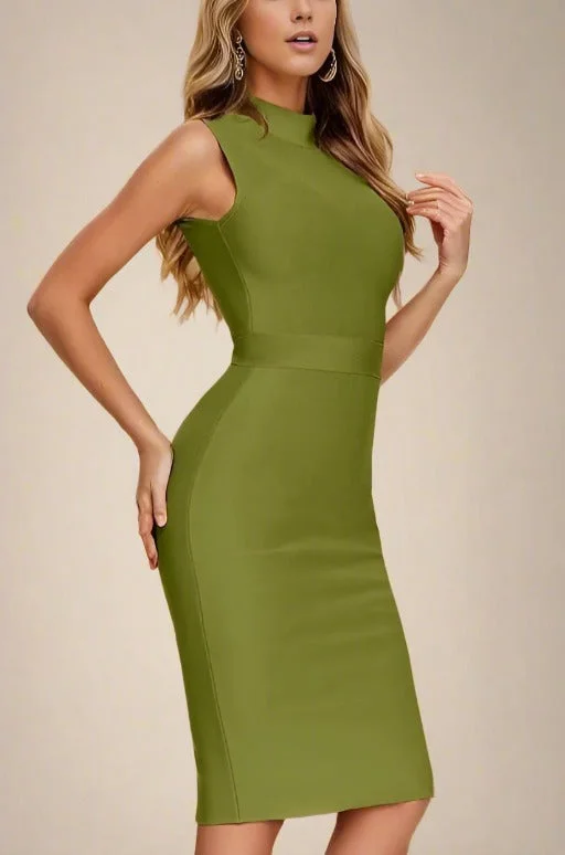 Midi dresses with pleated bodices for a classic and tailored lookGrace Bandage Midi Dress - Olive Green