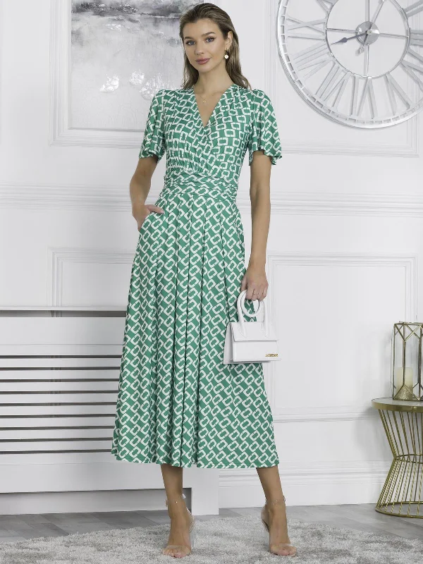 Plaid midi dresses for a fall - themed family gatheringHalley Angel Sleeve Jersey Maxi Dress, Green Geometric Plaid midi dresses for a fall - themed family gatheringHalley Angel Sleeve Jersey Maxi Dress, Green Geometric
