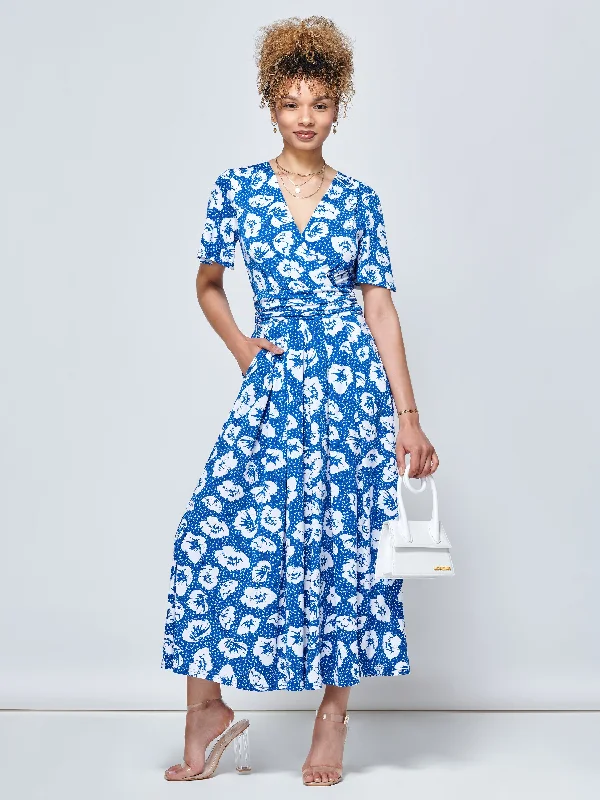 Midi dresses with gathered skirts for a full and flowing silhouetteJaylynn Flare Sleeve Jersey Maxi Dress, Royal Floral Midi dresses with gathered skirts for a full and flowing silhouetteJaylynn Flare Sleeve Jersey Maxi Dress, Royal Floral